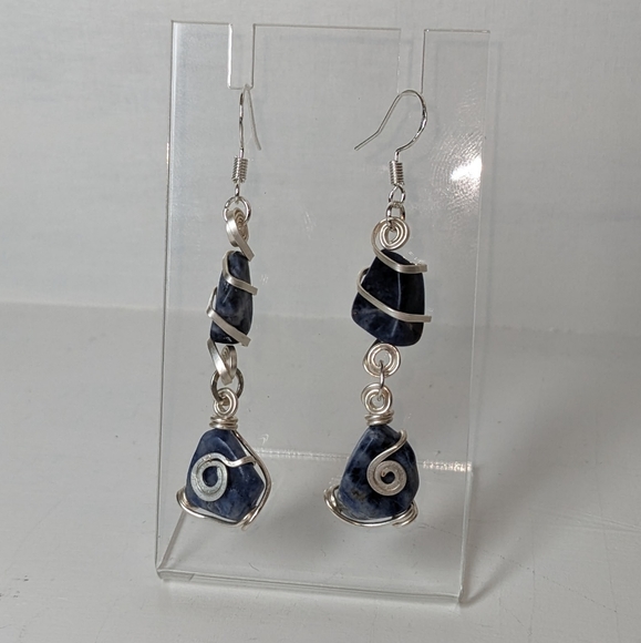 💙SOLD💙Sodalite Crystals Silver Earrings Handmade Crystal Jewelry Unique Cute - Picture 3 of 6